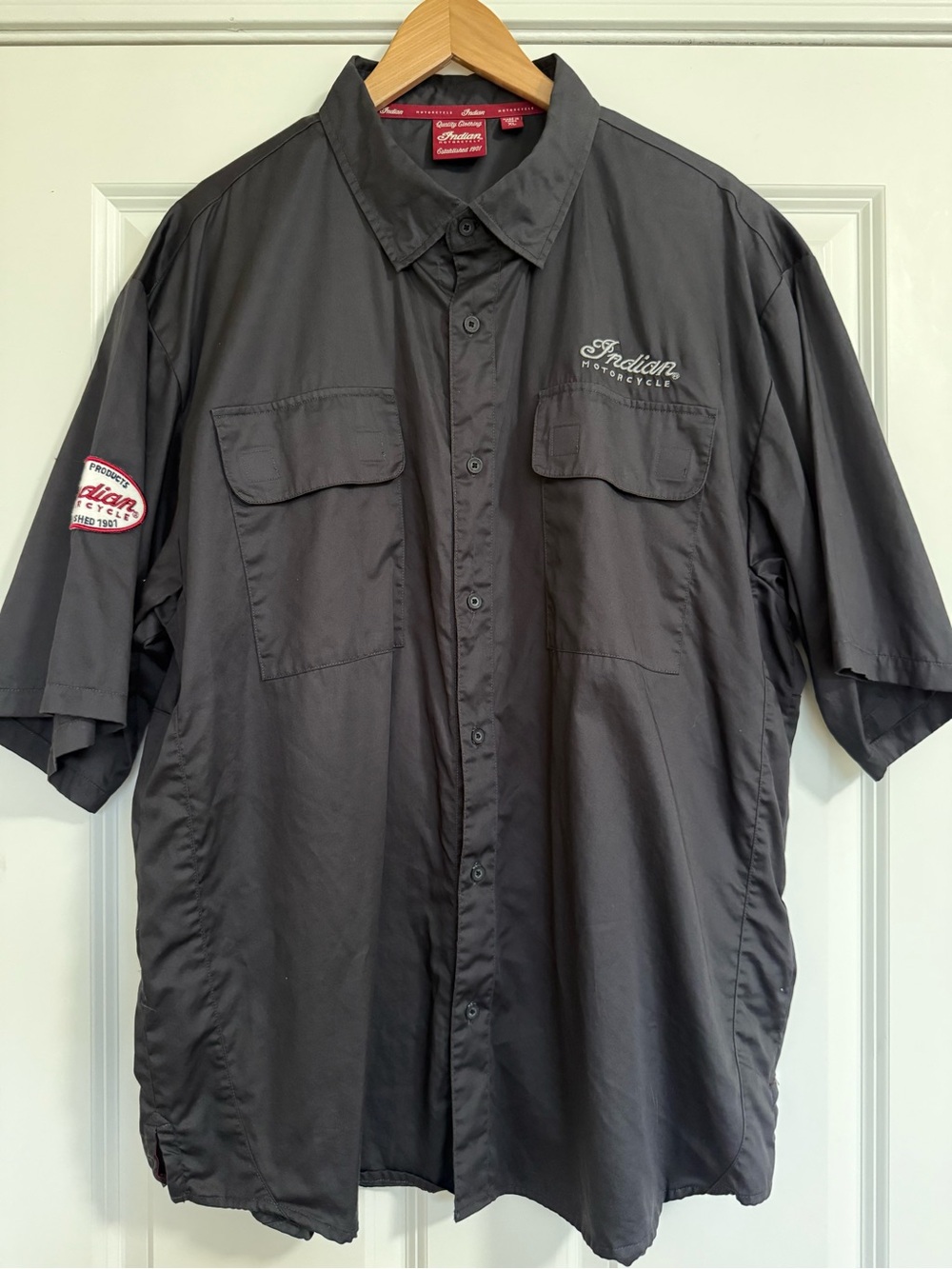Indian Motorcycle Riding Shirt XL Mens Black Short Sleeve Button Down Vented
